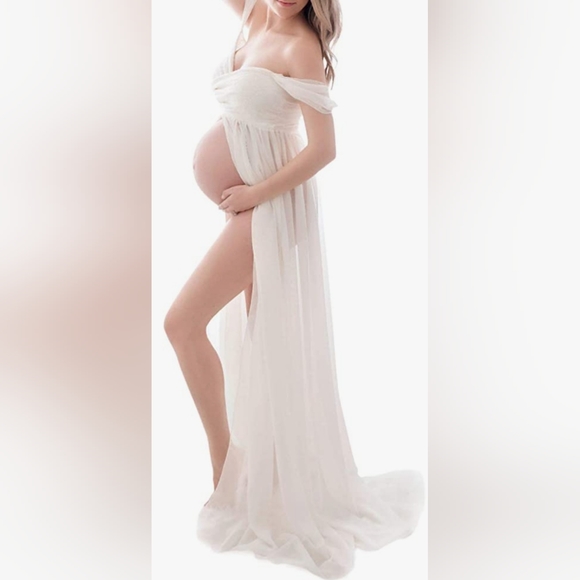 Great Photoshoot Maternity Dress Off the Shoulder Chiffon Long Gown XL - Picture 11 of 12